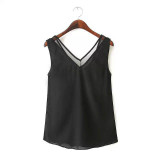 2016 Chiffon Vest New Fashion Women Blouses Sleeveless Tops Female Casual Clothing Ladies V Collar Shirts Tanks Body Lace Blusas