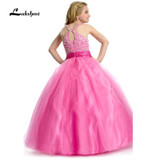 2016 Celebrity Girls Pageant Dresses for little girls Rhinestone Crystal Beaded Hot Pink Puffy Girls Ball Gown Kids Prom Dress