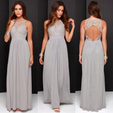 2016 Bridesmaid Dresses Long Honor Of Maid Gown For Wedding Party Guest A Line Sheer Neck Silver Lace Chiffon Backless Cheap