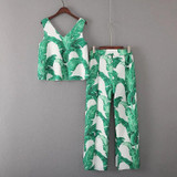 2016 Brand Women Floral Print Suit Painting Print Sweat Suits Two Piece Crop Top and Pants Set TZ0034