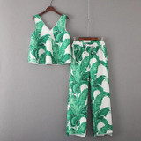 2016 Brand Women Floral Print Suit Painting Print Sweat Suits Two Piece Crop Top and Pants Set TZ0034