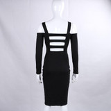 2016 Black White Sexy Solid Long Sleeve Bandage Party Dress Hollow Out Off The Shoulder Backless Midi Bodycon Women Dresses