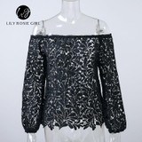 2016 Black Sexy Club Off Shoulder Hollow Out Women Blouses Summer Beach Style Long Sleeve Party Girls Blusas Shirts Tops