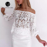 2016 Black Sexy Club Off Shoulder Hollow Out Women Blouses Summer Beach Style Long Sleeve Party Girls Blusas Shirts Tops