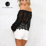 2016 Black Sexy Club Off Shoulder Hollow Out Women Blouses Summer Beach Style Long Sleeve Party Girls Blusas Shirts Tops