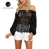 2016 Black Sexy Club Off Shoulder Hollow Out Women Blouses Summer Beach Style Long Sleeve Party Girls Blusas Shirts Tops