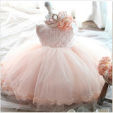 Elegant Girl Dress Girls 2018 Summer Fashion Pink Lace Big Bow Party Tulle Flower Princess Wedding Dresses Baby Girl dress