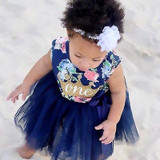 Elegant Girl Dress Girls 2017 Summer Fashion One Printed Lace Big Bow Party Tulle Flower Princess Wedding Dresse Baby Girl dress