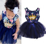 Elegant Girl Dress Girls 2017 Summer Fashion One Printed Lace Big Bow Party Tulle Flower Princess Wedding Dresse Baby Girl dress