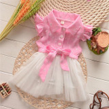Elegant Girl Dress Girls 2016 Summer Fashion Pink Lace Big Bow Party Tulle Flower Princess Wedding Dresses Baby Girl dress