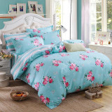 Elegant Floral Bedding Set Polyester Cotton Bed Linen Sets 4pcs Bedspreads Kids Twin Size Blue Duvet Cover Bed Sheet Set