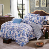 Elegant Floral Bedding Set Polyester Cotton Bed Linen Sets 4pcs Bedspreads Kids Twin Size Blue Duvet Cover Bed Sheet Set
