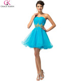 Elegant Cocktail Dresses Grace Karin Blue Pink Short Cocktail Dress 2017 Robe De Cocktail Ball Gown Knee Length Party Dress