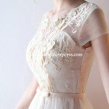Elegant Champagne Short Prom Dresses 2017 New O-Neck Lace Appliques Party cocktail dresses Tulle A-Line Prom Dress abiye elbise