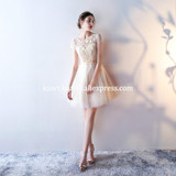 Elegant Champagne Short Prom Dresses 2017 New O-Neck Lace Appliques Party cocktail dresses Tulle A-Line Prom Dress abiye elbise