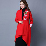 elegant Cardigans sweater cloak coat women floral embroidery kimono autumn winter long female overcoat long sleeve trench coat