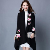 elegant Cardigans sweater cloak coat women floral embroidery kimono autumn winter long female overcoat long sleeve trench coat