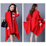 elegant Cardigans sweater cloak coat women floral embroidery kimono autumn winter long female overcoat long sleeve trench coat