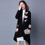 elegant Cardigans sweater cloak coat women floral embroidery kimono autumn winter long female overcoat long sleeve trench coat