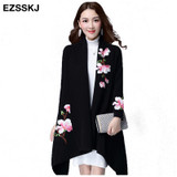 elegant Cardigans sweater cloak coat women floral embroidery kimono autumn winter long female overcoat long sleeve trench coat