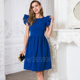 Elegant Butterfly Sleeve A-Line Dress 2018 Summer Solid Women's Fashion Ruffles O-Neck Slim Causul Dress Party Mini Dresses