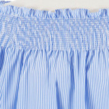 Elegant Blue Off Shoulder Female Blouse Shirt Girls Gray White Blouses Women Striped Tops XL-5XL