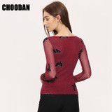 Elegant Blouse Shirt Long Sleeve 2017 New Spring Autumn Butterfly Print Silver Sexy Perspective Mesh Women Blouses Fitness Tops