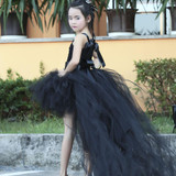 Elegant Black Girl V-neck Tutu Dress Baby Girls Pony Floor Train Birthday Party Gown Tutu Dresses Halloween Costume For Kids