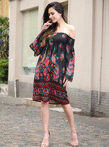 Elegant Black Bohemia Floral Strapless Midi Dress