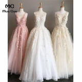 Elegant 2018 Prom dresses Long Sleeveless with Appliques Scoop Neck Floor Length graduation dresses Evening Prom Dress for Women