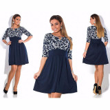 Elegant 2017 plus size women clothing dress L-6xl Autumn printing Dress casual women Neck Tunic party dresses big size vestidos