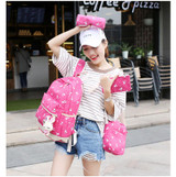 Durable Canvas Fabric Rabbit Print and Rabbit Peek Shoulder Bag Sweet Lady High School Student Bag Four Pack Set Travel Bag