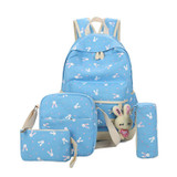Durable Canvas Fabric Rabbit Print and Rabbit Peek Shoulder Bag Sweet Lady High School Student Bag Four Pack Set Travel Bag