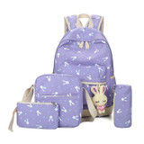 Durable Canvas Fabric Rabbit Print and Rabbit Peek Shoulder Bag Sweet Lady High School Student Bag Four Pack Set Travel Bag