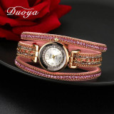 Duoya Women Dress Luxury Watch Women Gold Chain Rhinestone Leather Quartz Wristwatch Ladies Classic Fashion Bracelet Watch