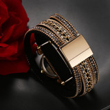 Duoya Women Dress Luxury Watch Women Gold Chain Rhinestone Leather Quartz Wristwatch Ladies Classic Fashion Bracelet Watch