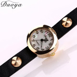 DUOYA Fashion Casual Women Bracelet Watches Vogue Bow Crystal PU Leather Analog Quartz Wrist Watch Relogio Feminino