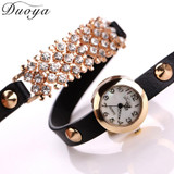 DUOYA Fashion Casual Women Bracelet Watches Vogue Bow Crystal PU Leather Analog Quartz Wrist Watch Relogio Feminino