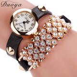 DUOYA Fashion Casual Women Bracelet Watches Vogue Bow Crystal PU Leather Analog Quartz Wrist Watch Relogio Feminino