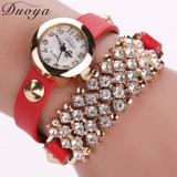 DUOYA Fashion Casual Women Bracelet Watches Vogue Bow Crystal PU Leather Analog Quartz Wrist Watch Relogio Feminino