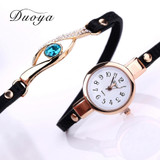 Duoya Brand Watch Women Luxury Gold Eye Gemstone Dress Watches Women Gold Bracelet Watch Female Leather Quartz Wristwatches