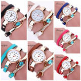 Duoya Brand Watch Women Luxury Gold Eye Gemstone Dress Watches Women Gold Bracelet Watch Female Leather Quartz Wristwatches