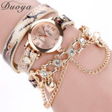 Duoya Brand Watch Women Fashion Chain Luxury Leopard Leather Bracelet Wristwatch Female Women Ladies Dress Quartz Watch