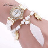 Duoya Brand Quartz Watches Women Popular Fashion Feather Pendant Luxury Bracelet Wristwatch Women Dress Lady Female Strap Watch