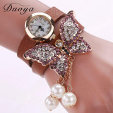 Duoya Brand New Women Leather Watch Watches Quartz Luxury Butterfly Wristwatch Women Dress Bracelet Watches Ladies Watch XR385