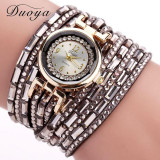 Duoya Brand Gold Crystal Fashion Bracelet Watch Women Casual Leather Clock Female Dress Quartz Electronic Wristwatch DY004