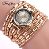 Duoya Brand Gold Crystal Fashion Bracelet Watch Women Casual Leather Clock Female Dress Quartz Electronic Wristwatch DY004