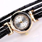 Duoya Brand Gold Crystal Fashion Bracelet Watch Women Casual Leather Clock Female Dress Quartz Electronic Wristwatch DY004