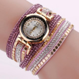 Duoya Brand Fashion Women Bracelet Watch Leather Luxury Women Crystal Wrist Watch Quartz Watch Gold  Rhinestone Wristwatch