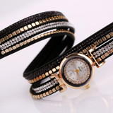 Duoya Brand Fashion Women Bracelet Watch Leather Luxury Women Crystal Wrist Watch Quartz Watch Gold  Rhinestone Wristwatch